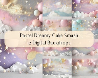 12 Pastel Colored Dreamy Digital Backdrops, Studio Backdrops Cake Smash,  Photoshop overlays, Studio Photography Digital Background Easter