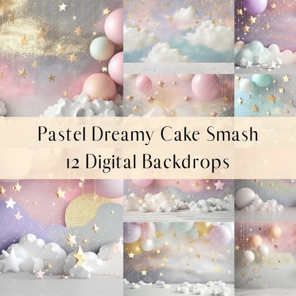 12 Pastel Colored Dreamy Digital Backdrops, Studio Backdrops Cake Smash,  Photoshop overlays, Studio Photography Digital Background Easter