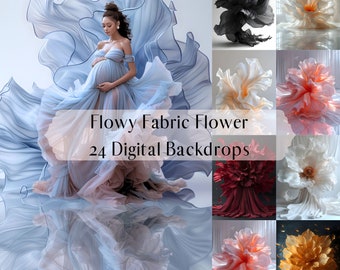 Digitala bakgrunder med böljande tygblommor, gravidbakgrund, digital bakgrund för porträttfotografering i studio, Photoshop-överlägg, fotoredigering