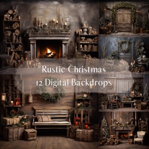 Rustic Christmas Digital Backdrops, Composite Backdrops Holiday Winter, Photoshop overlays, Kids Family Photography Digital Background
