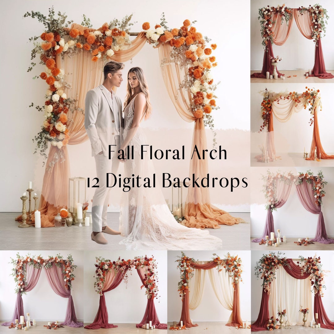 Fall Floral Arch Digital Backdrops, Maternity Wedding Portrait Digital ...