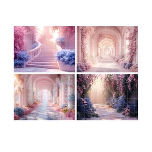 Pink Flower Pavilion Garden Backdrops for Composite Photography