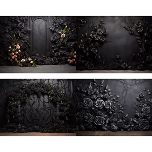 Black Rose Wall Digital Backdrops, Gothic Romantic, Photoshop Overlays ...
