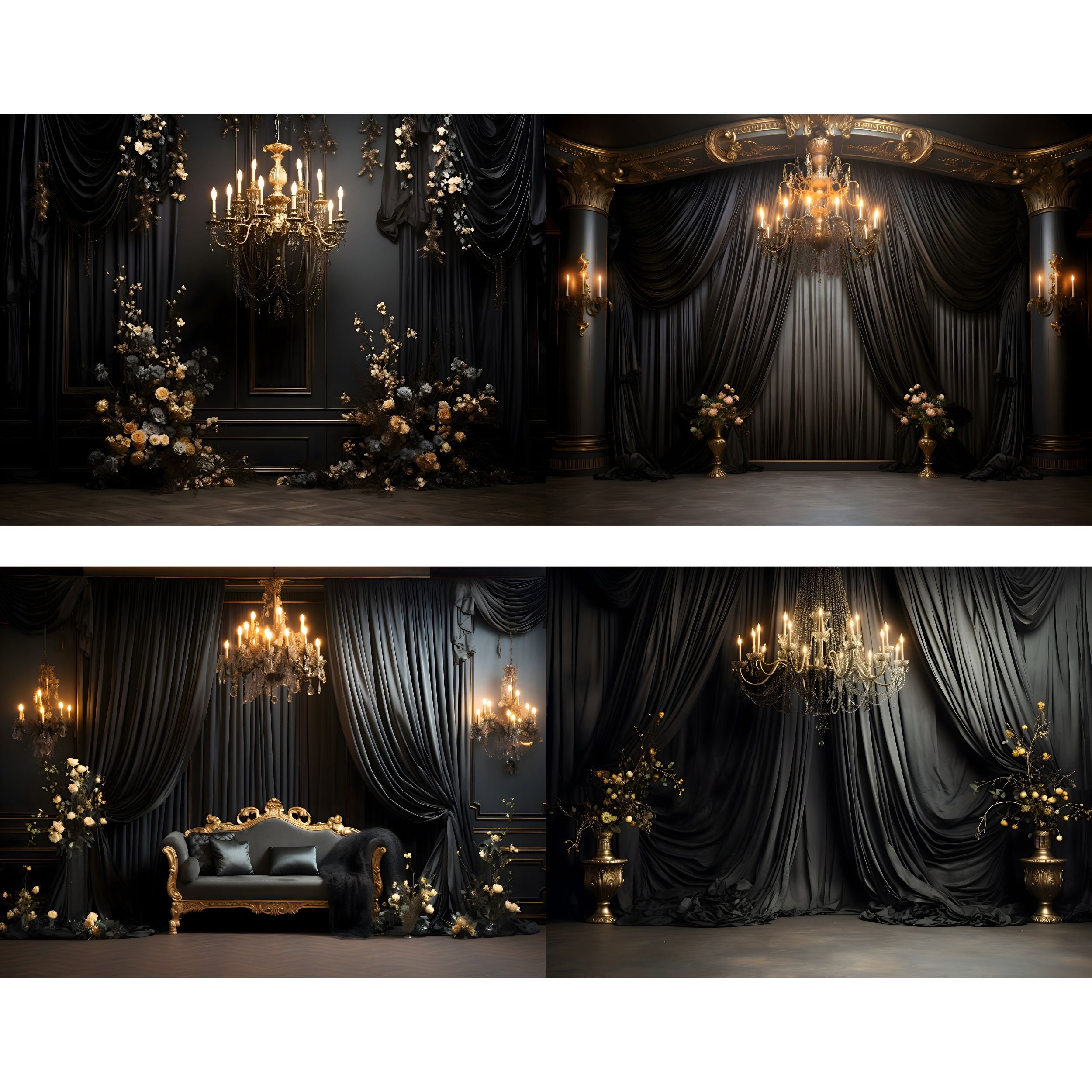 Black Luxury Room Digital Backdrops, Maternity Wedding Portrait Digital ...