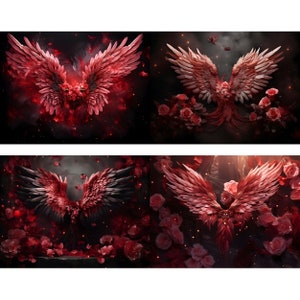 Red Rose Angel Wings Digital Backdrops, Maternity Boudoir Background ...