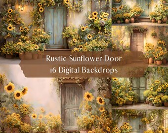 Rustieke zonnebloem voordeur digitale achtergronden, moederschap bruiloft portret fotografie-overlays, studio digitale achtergrond, Photoshop-overlays