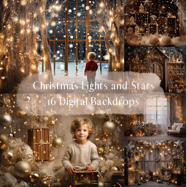 Kerstverlichting Sterren Digitale Achtergronden, Studio Achtergronden Vakantie Winter, Photoshop overlays, Familie Kinderfotografie Digitale Achtergrond