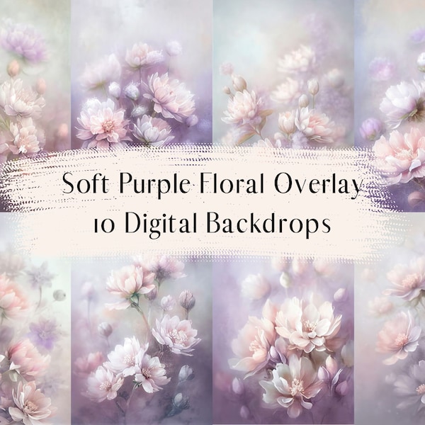 10 Soft Purple Floral Fine Art Digital Backdrops, Photoshop Texture Overlays, Maternity Backdrop Overlays, Photography Digital Background