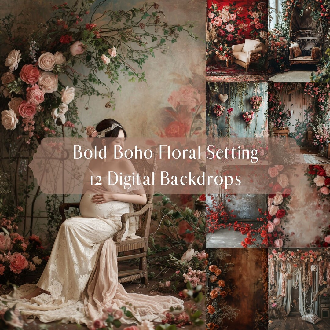 Bold Boho Floral Digital Backdrops,wedding Family Maternity Photography ...