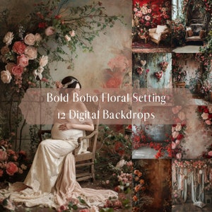 Bold Boho Floral Digital Backdrops,Wedding Family Maternity Photography Digital Background,Photoshop Overlays,Valentine's Fine Art Composite