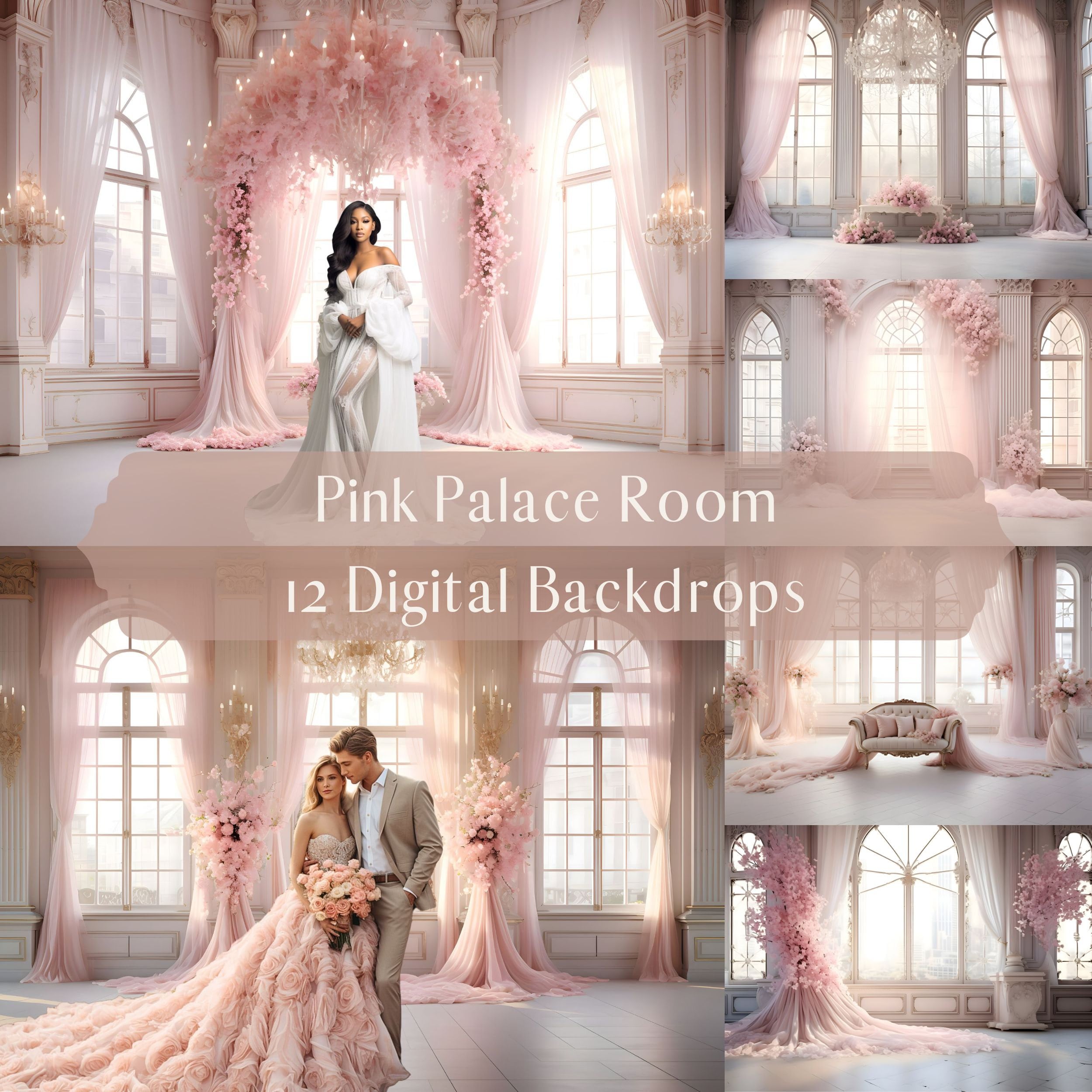 Pink Palace Room Digital Backdrops, Maternity Wedding Portrait Digital ...