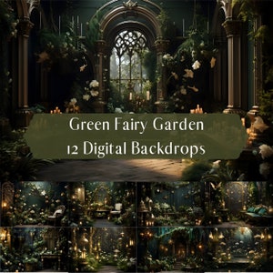 Emerald Green Fairy Garden Backdrops for Composite Photography, Enchanted Studio Backdrop, Maternity Digital Background, Photoshop overlays