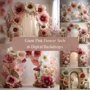 Giant Pink Flower Arch Digital Backdrop, Photoshop Overlays, Studio Photography Digital Background, Maternity Fine Art Portrait Background