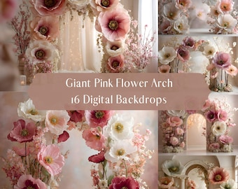 Gigantische roze bloem boog digitale achtergrond, Photoshop-overlays, studiofotografie digitale achtergrond, moederschap Fine Art portret achtergrond