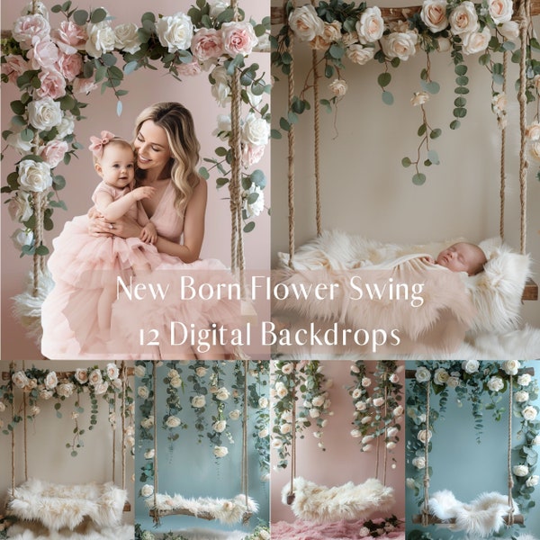 Flower Swing Digital Backdrops, Newborn Baby Composite Photo Overlays, Photoshop overlays, Studio Portrait Photography Digital Background