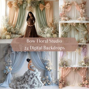 Bow Floral Studio Digital Backdrops, Maternity Background, Portrait Studio Photography Digital Background, Photoshop Overlays, Photo Editing