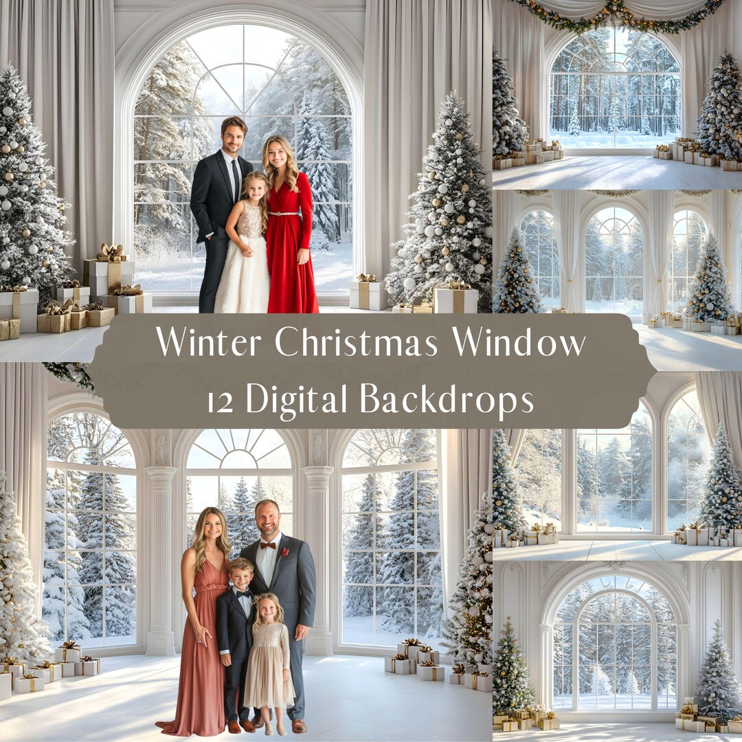 White Christmas Window Digital Backdrops Bundle, Composite Photography ...