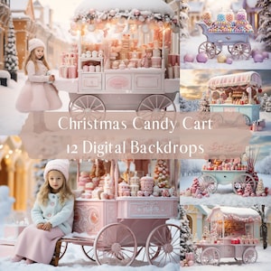 Christmas Candy Cart Digital Backdrops, Composite Backdrops Holiday Winter, Photoshop overlays, Xmas Kids Photography Digital Background
