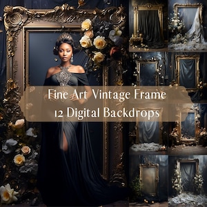 Fine Art Vintage Gold Frame Digital Backdrops, Maternity Wedding Portrait Overlays, Studio Photography Digital Background,Photoshop Overlays