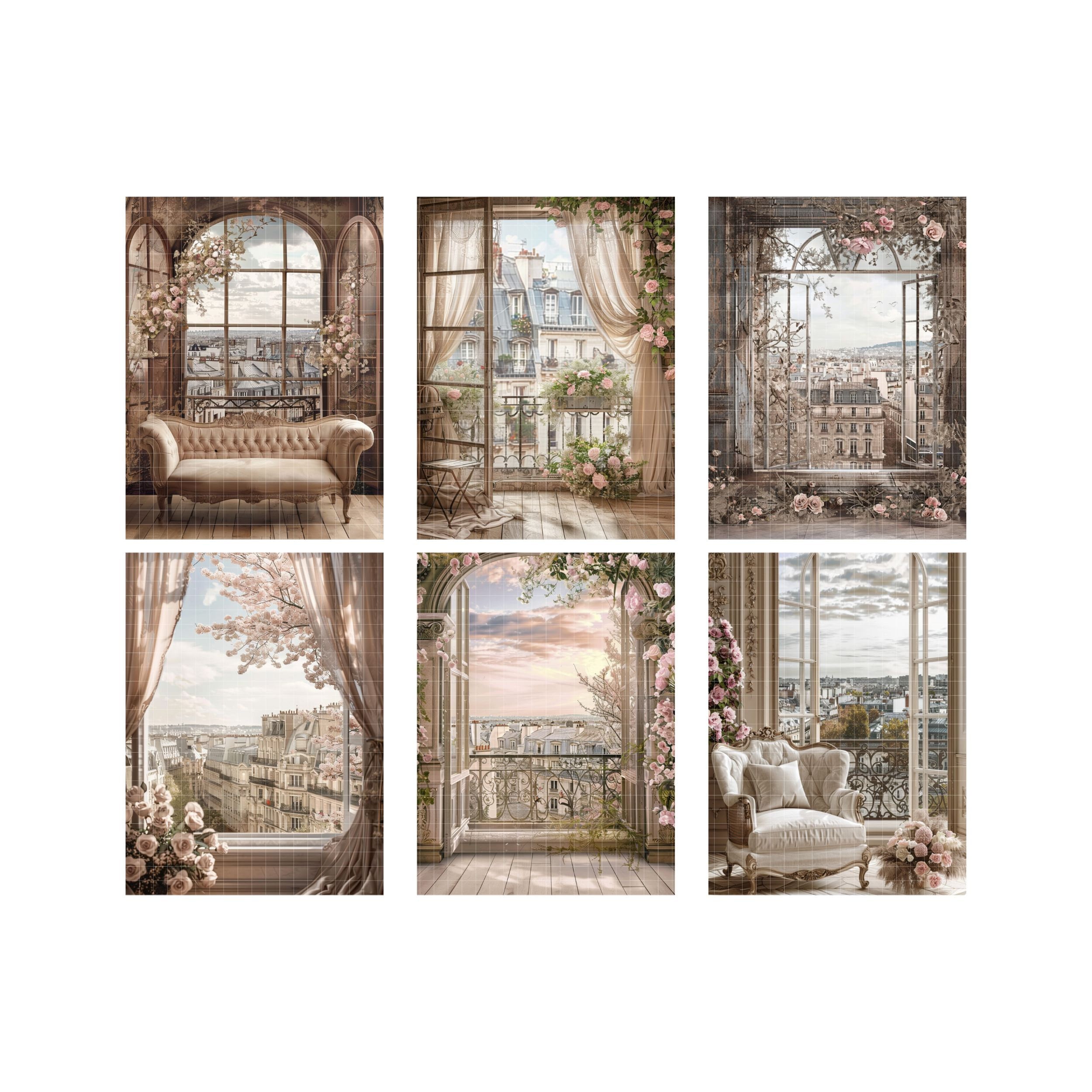 Chic Romantic Parisian Window Digital Backdrops, Wedding Portrait ...