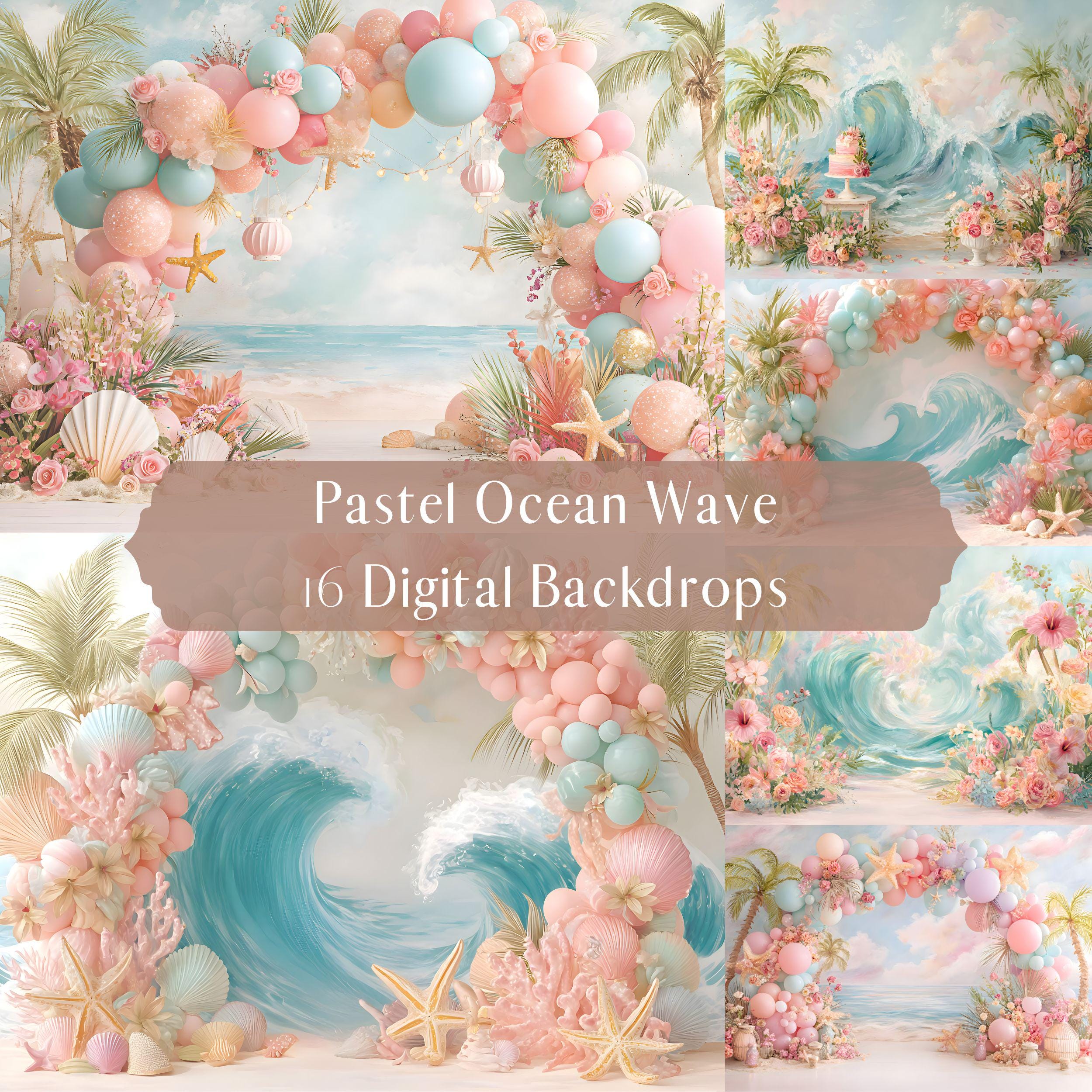 Pastel Ocean Wave Birthday Digital Backdrops, Cake Smash Digital ...