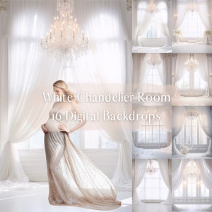 White Chandelier Room Digital Backdrop,Backlit Curtain,Maternity Wedding Digital Overlays, Photography Digital Background,Photoshop Overlays