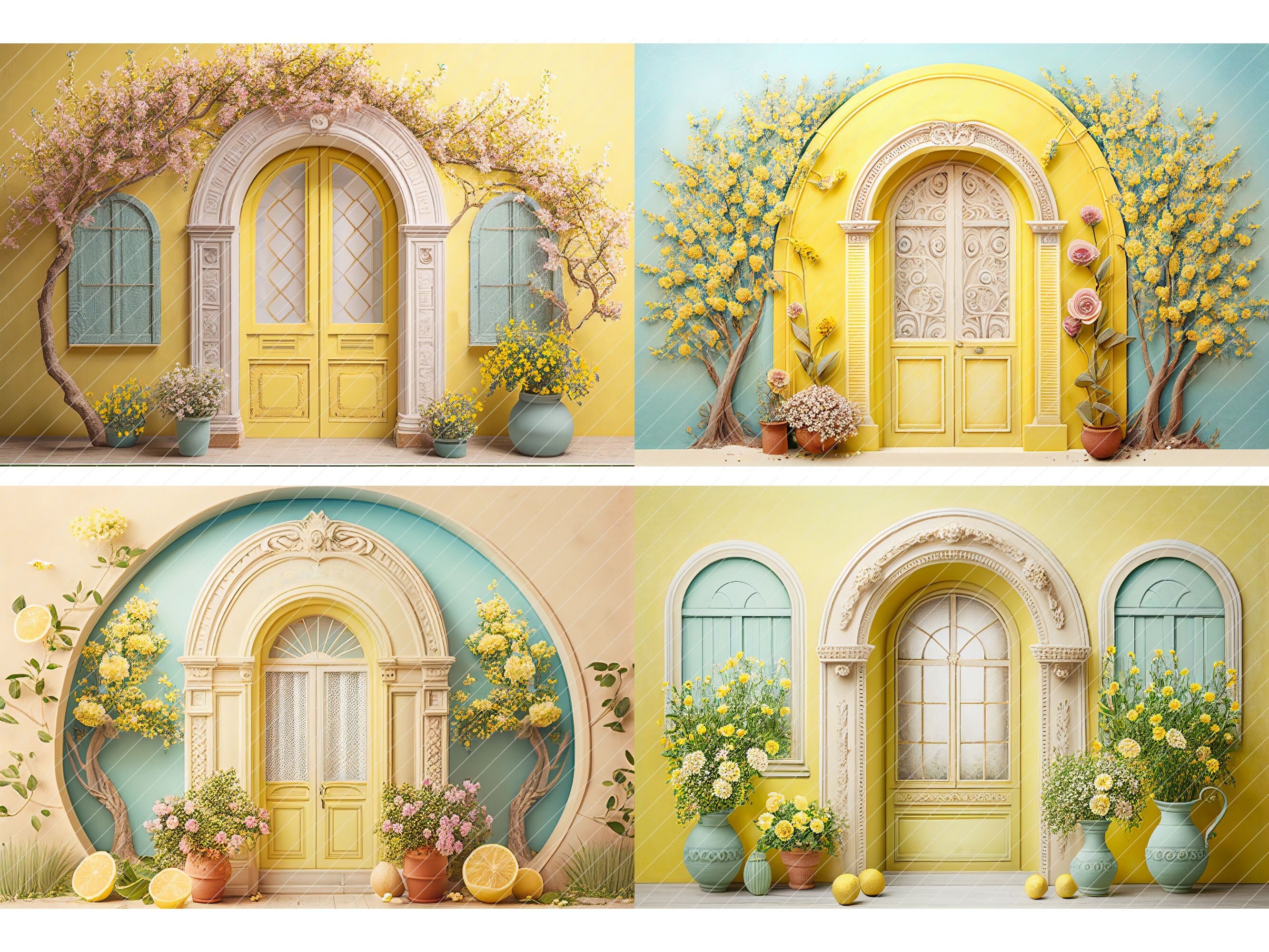 Ellow Window Backdrop 10 Yellow Door Digital Backdrops, Spring Photo Digital Background ...