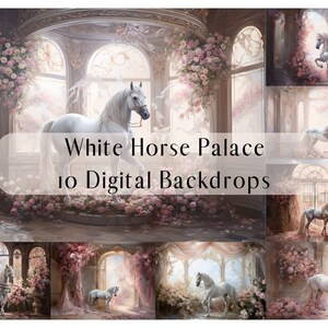 White Horse Palace achtergronden voor samengestelde fotografie, betoverde Studio achtergrond, sprookjesachtige digitale achtergrond, Whimsy Photoshop overlays