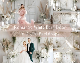 Fondos digitales románticos de la puerta del granero blanco, superposiciones de retratos de bodas de maternidad, fondo digital de fotografía de estudio, superposiciones de Photoshop