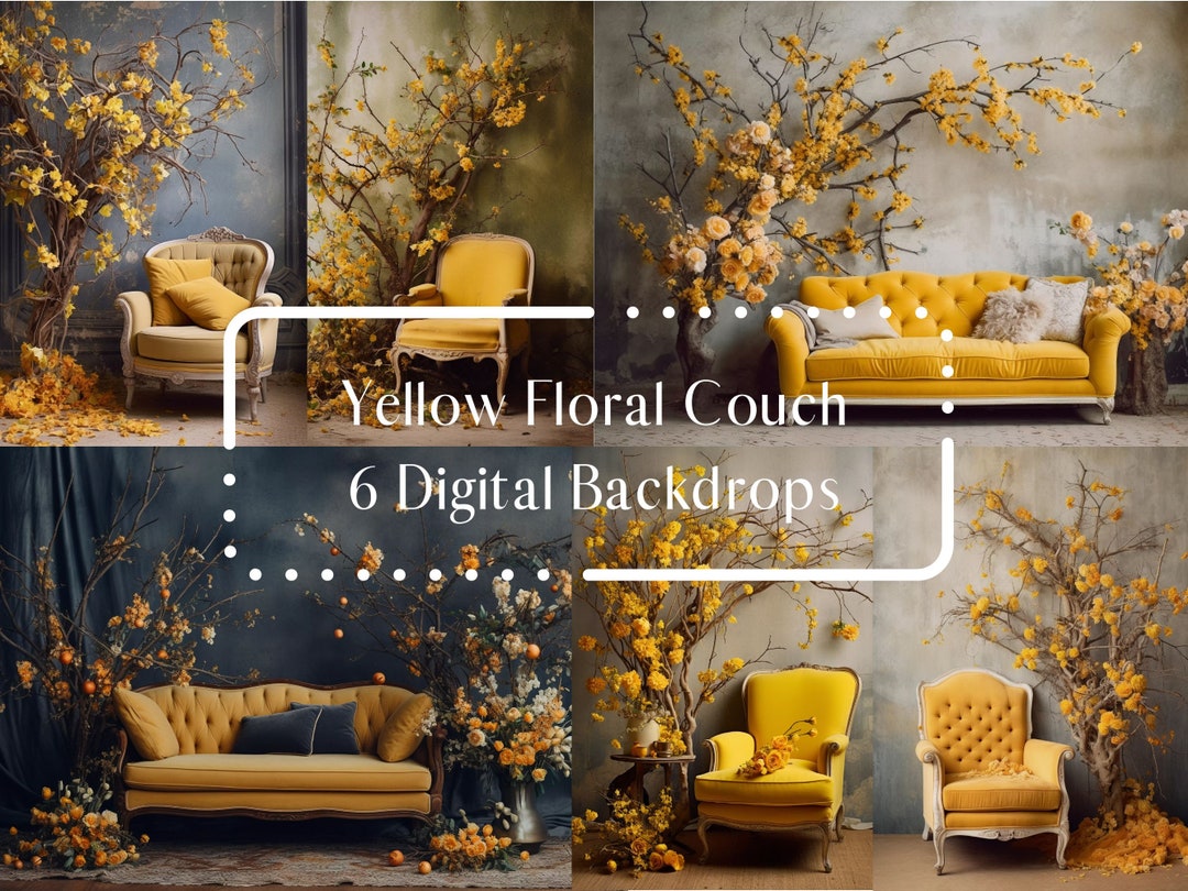 6 Yellow Armchair Sofa Digital Backdrops, Maternity Portrait Backdrop