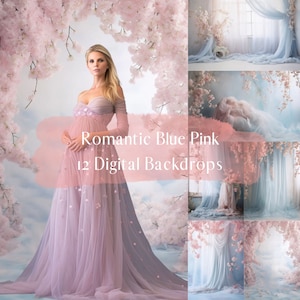 Romantic Blue Pink Digital Backdrops, Maternity Wedding Portrait Digital Overlays, Studio Photography Digital Background, Photoshop Overlays