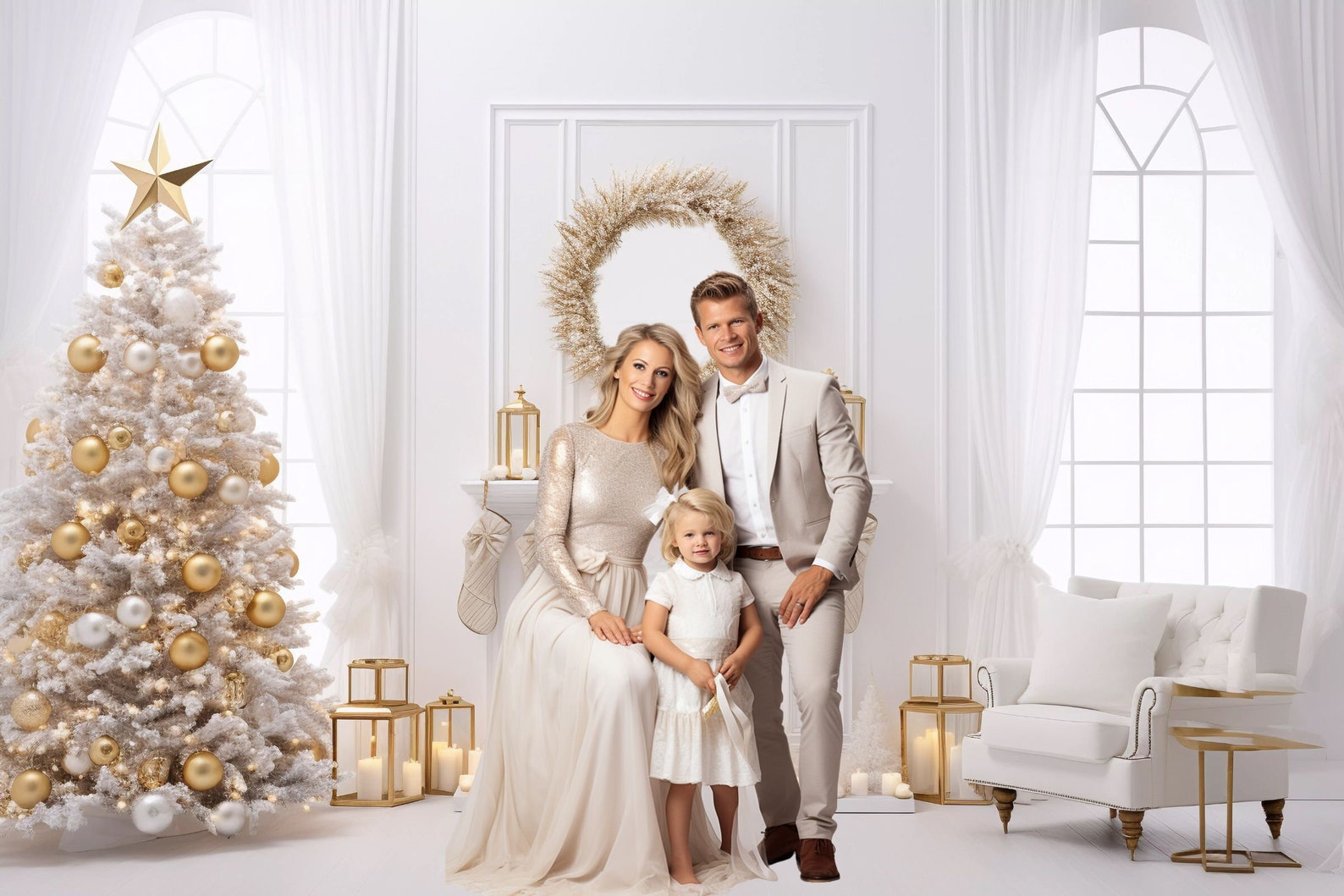 White Christmas Living Room Digital Backdrops Bundle, Composite ...