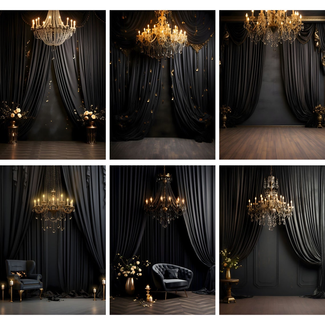 Black Luxury Room Digital Backdrops, Maternity Wedding Portrait Digital ...