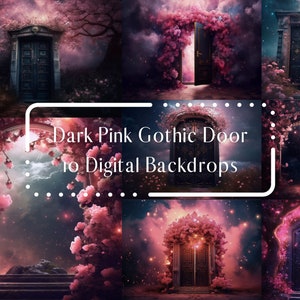 10 Dark Pink Door Backdrops for Composite Photography,Enchanted Studio Backdrop, Fairytale Photography Digital Background,Photoshop overlays