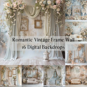 Romantic Vintage Frame Wall Digital Backdrops, Maternity Wedding Portrait Photography Overlays, Studio Digital Background,Photoshop Overlays