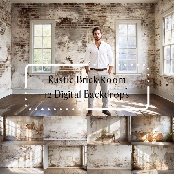 Rustic Brick Room Digital Backdrops, Maternity Wedding Portrait Digital Overlays, Studio Photography Digital Background, Photoshop Overlays