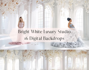 Witte luxe kamer digitale achtergrond, gordijn met achtergrondverlichting, zwangerschapsbruiloft digitale overlays, fotografie digitale achtergrond, Photoshop-overlays