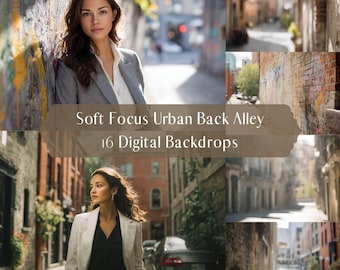 Softfocus stedelijke back Alley digitale achtergronden, onscherpe professionele zakelijke headshot-overlays, personal branding portret digitale achtergrond