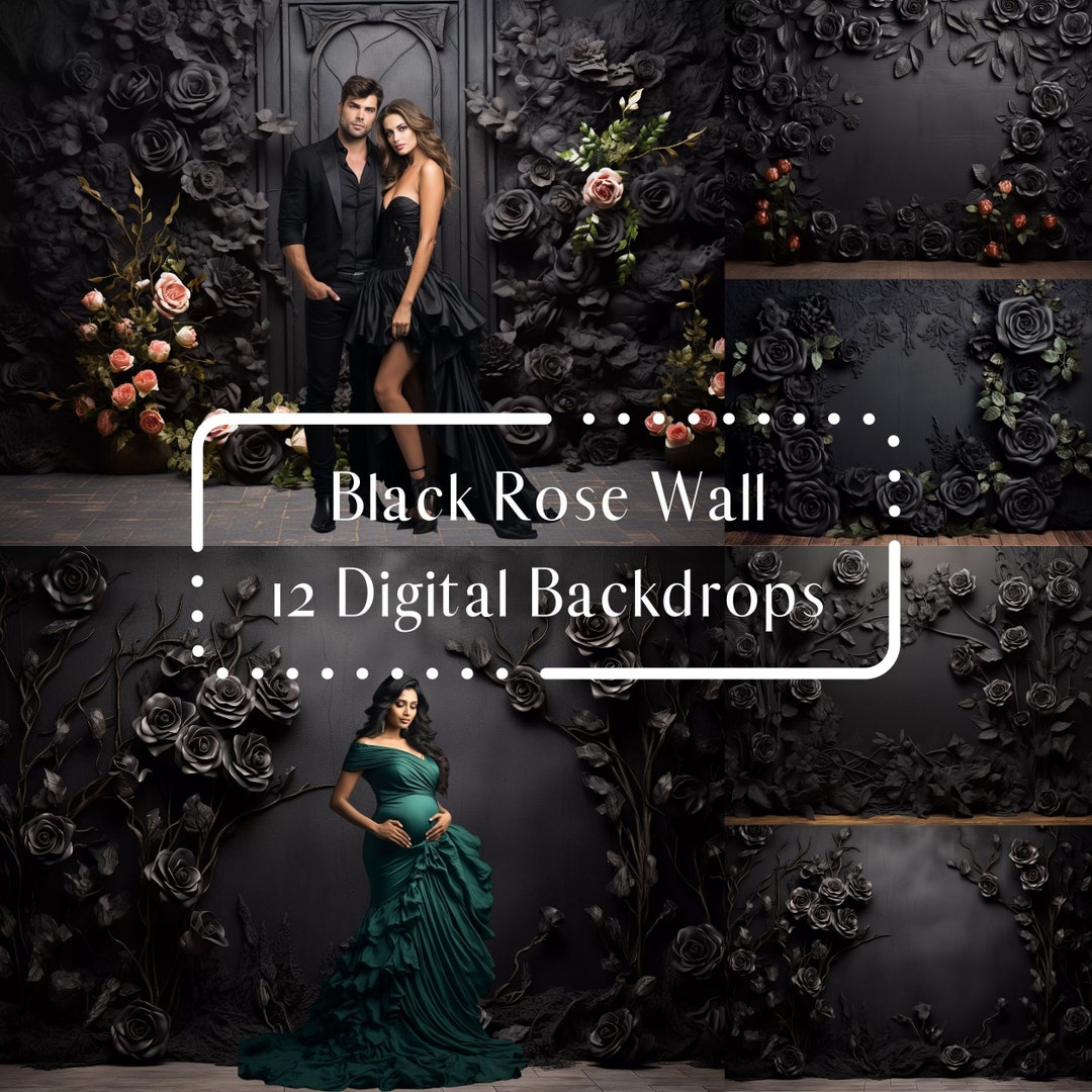 Black Rose Wall Digital Backdrops, Gothic Romantic, Photoshop Overlays ...