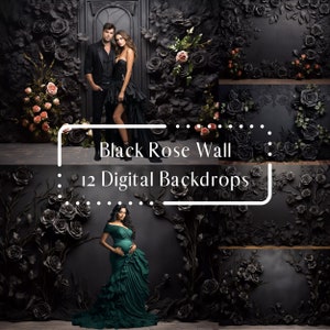 Black Rose Wall Digital Backdrops, Gothic Romantic, Photoshop Overlays, Maternity Couple Backdrops, Studio Photography Digital Background