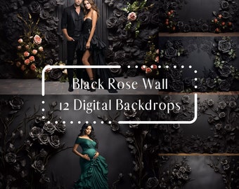 Black Rose Wall Digital Backdrops, Gothic Romantic, Photoshop Overlays, Maternity Couple Backdrops, Studio Photography Digital Background