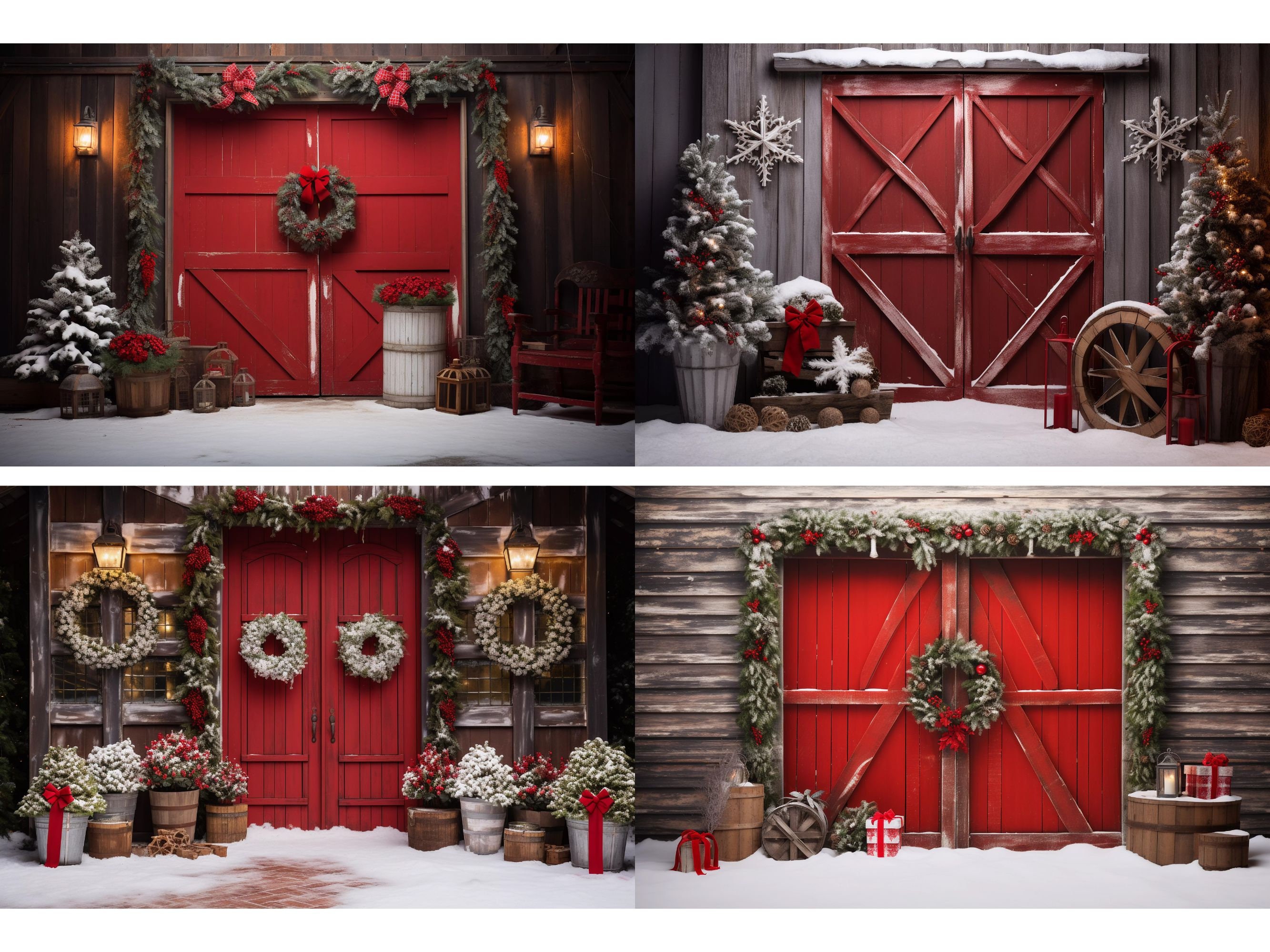 Christmas Barn Doors Digital Backdrops, Studio Backdrops Holiday Winter ...
