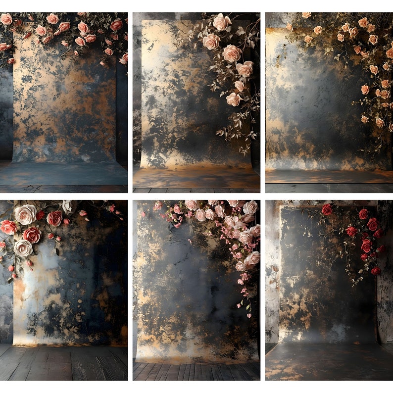 Opulent Roses Digital Backdrops of Black and Gold Textured Elegance ...