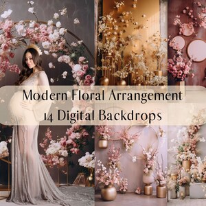 14 Modern Floral Digital Backdrops, Maternity Backdrop Overlays, Flower Ring Overlays, Photoshop Overlays, Portrait Photo Digital Background