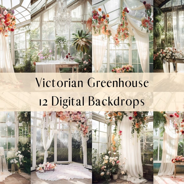 12 Victorian Greenhouse Floral Digital Backdrops, Maternity Digital Overlays, Photoshop Overlay, Wedding Photography Digital Background