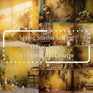10 Spring Digital Backdrops Yellow Series, Mother&#39;s Day Mini Session Digital Backdrop, Studio Backdrop Spring,Photography Digital Background