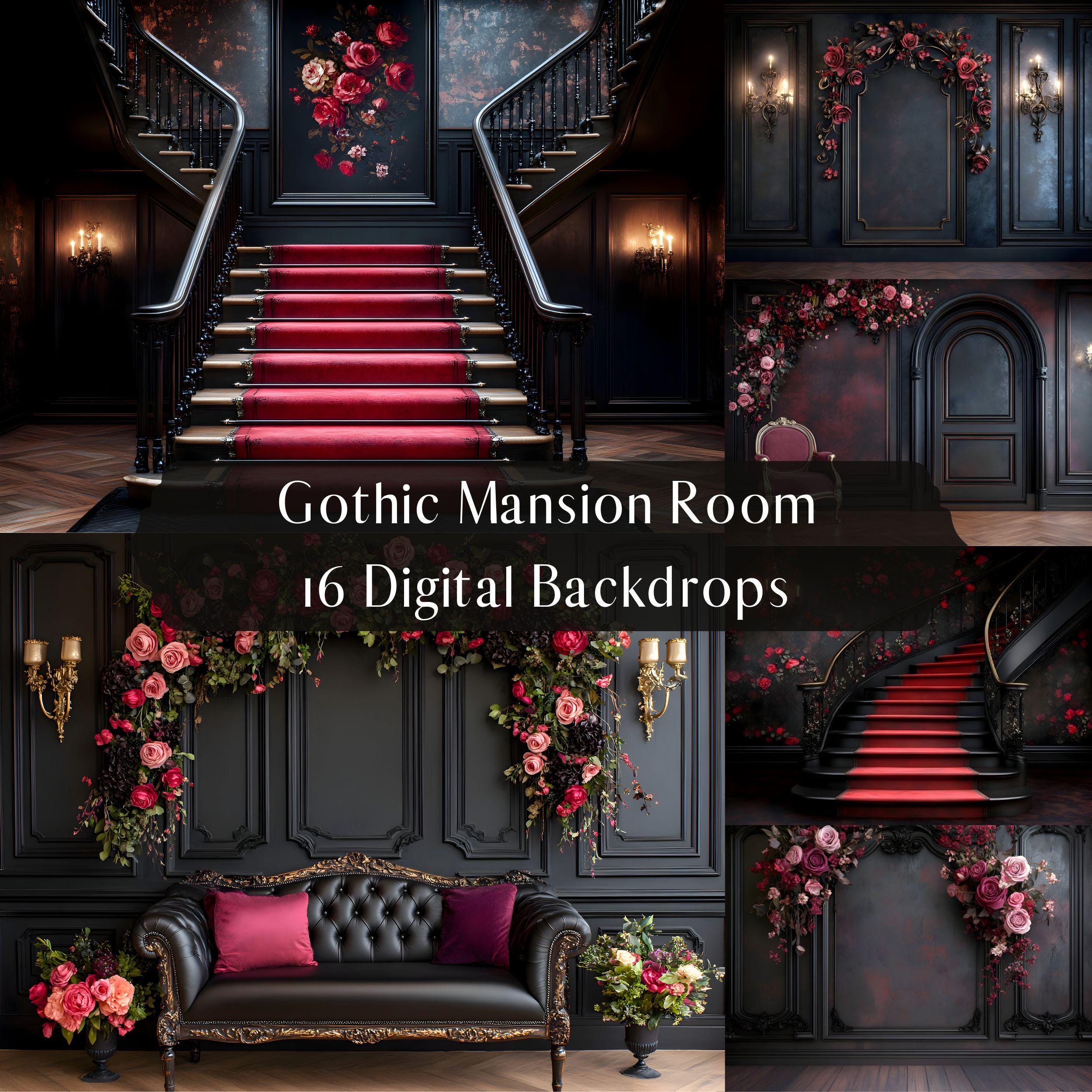 Romantic Gothic Mansion Room Digital Backdrops, Maternity Wedding ...
