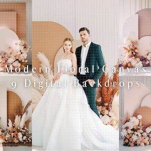 9 Modern Floral Canvas Digital Backdrops,Wedding Family Maternity Backdrop Overlays,Photoshop Overlays,Studio Photography Digital Background