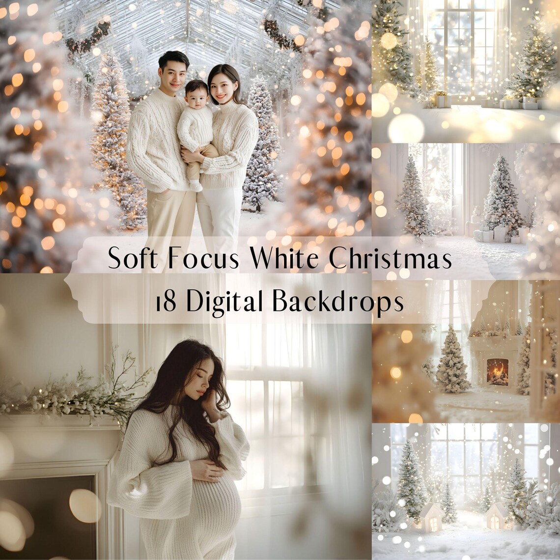 Soft Focus White Christmas Digital Backdrops, Lifestyle Blurred ...