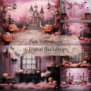 Roze Halloween digitale achtergronden, samengestelde digitale achtergrond, pompoen Photoshop-overlays, studiofotografie digitale achtergrond herfst